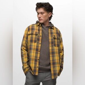 PrAna-Men's Orange and Brown LS  Plaid Shirt Size M